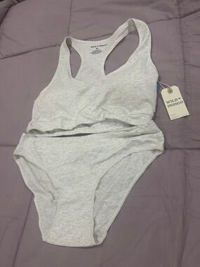 Indigo Light Gray Cotton Racerback Bralette & Bikini Brief Set